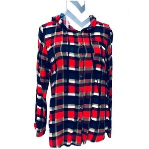 I Joah Plaid Button-Up Hoodie Shirt